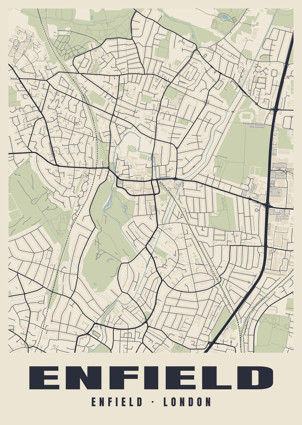 Heritage street map poster of Enfield, Enfield, London
