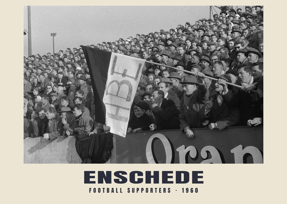 Football supporters, Enschede — Historic photograph print, 1960