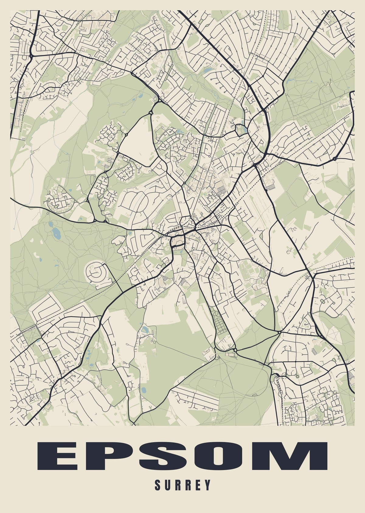 Street map poster of Epsom, Surrey