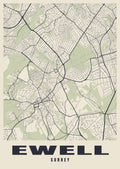Street map poster of Ewell, Surrey