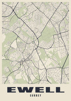 Street map poster of Ewell, Surrey