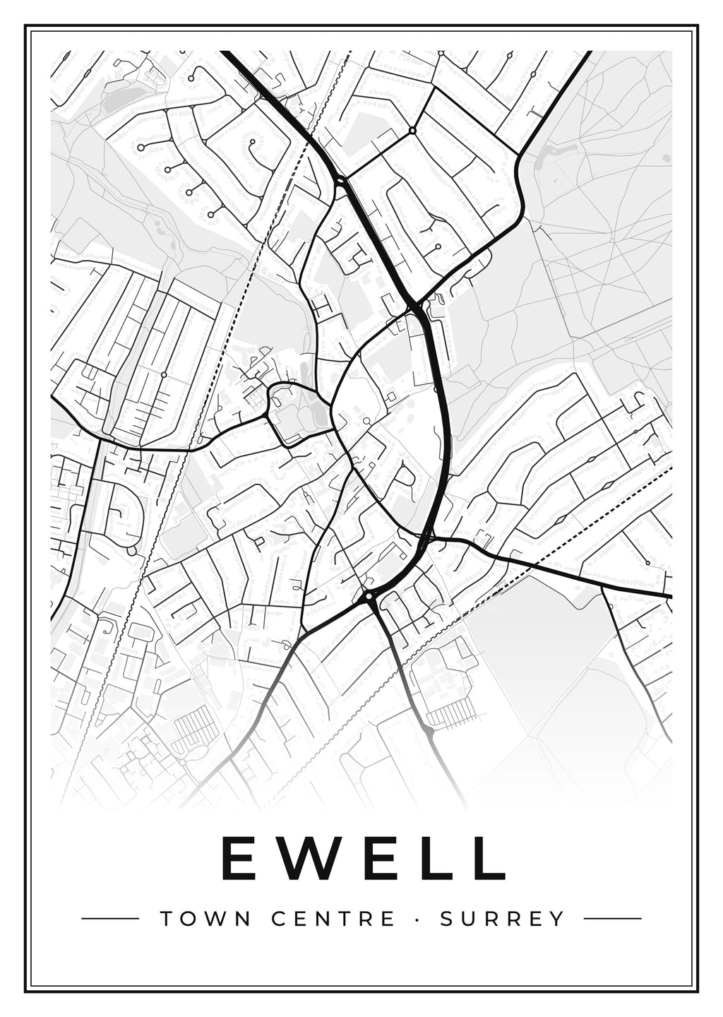 Street map poster of Ewell town centre, Surrey