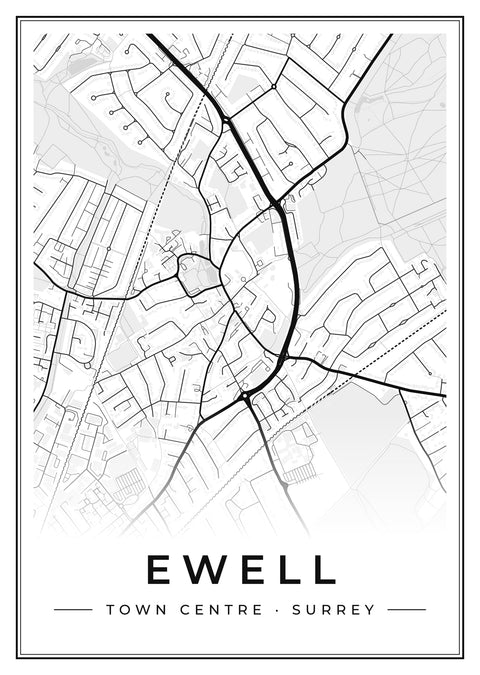 Ewell Town Centre Street Map Poster