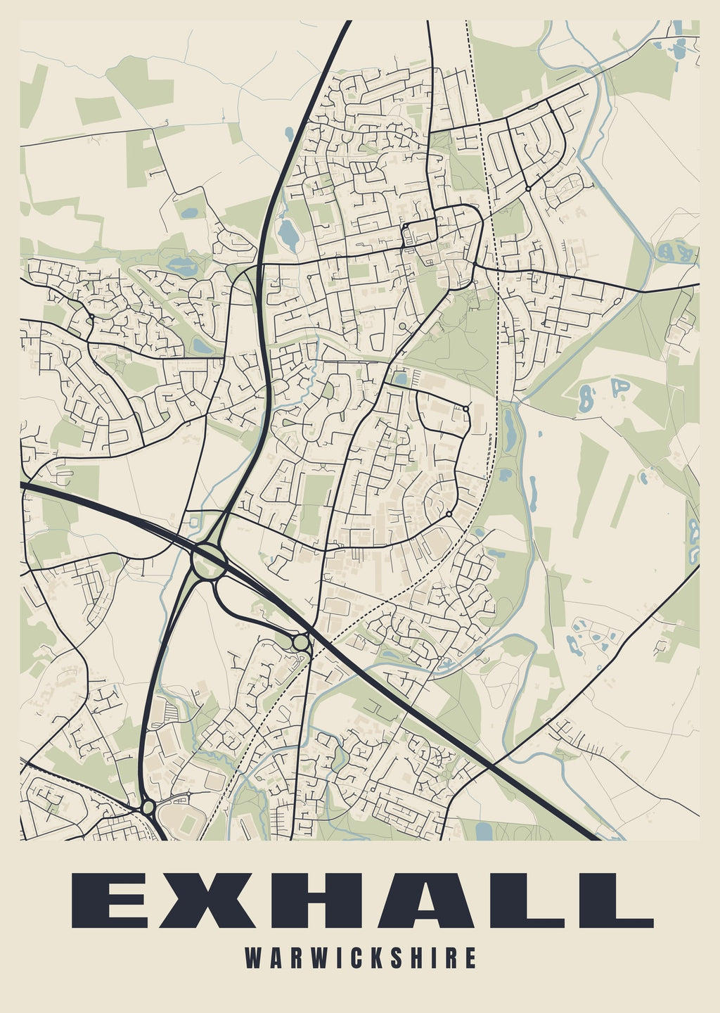 Street map poster of Exhall, Warwickshire