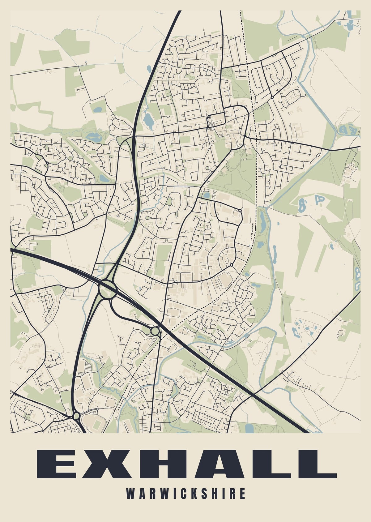 Street map poster of Exhall, Warwickshire