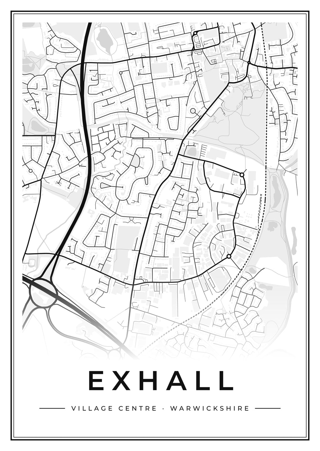 Street map poster of Exhall village centre, Warwickshire