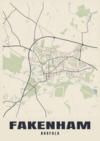 Street map poster of Fakenham, Norfolk