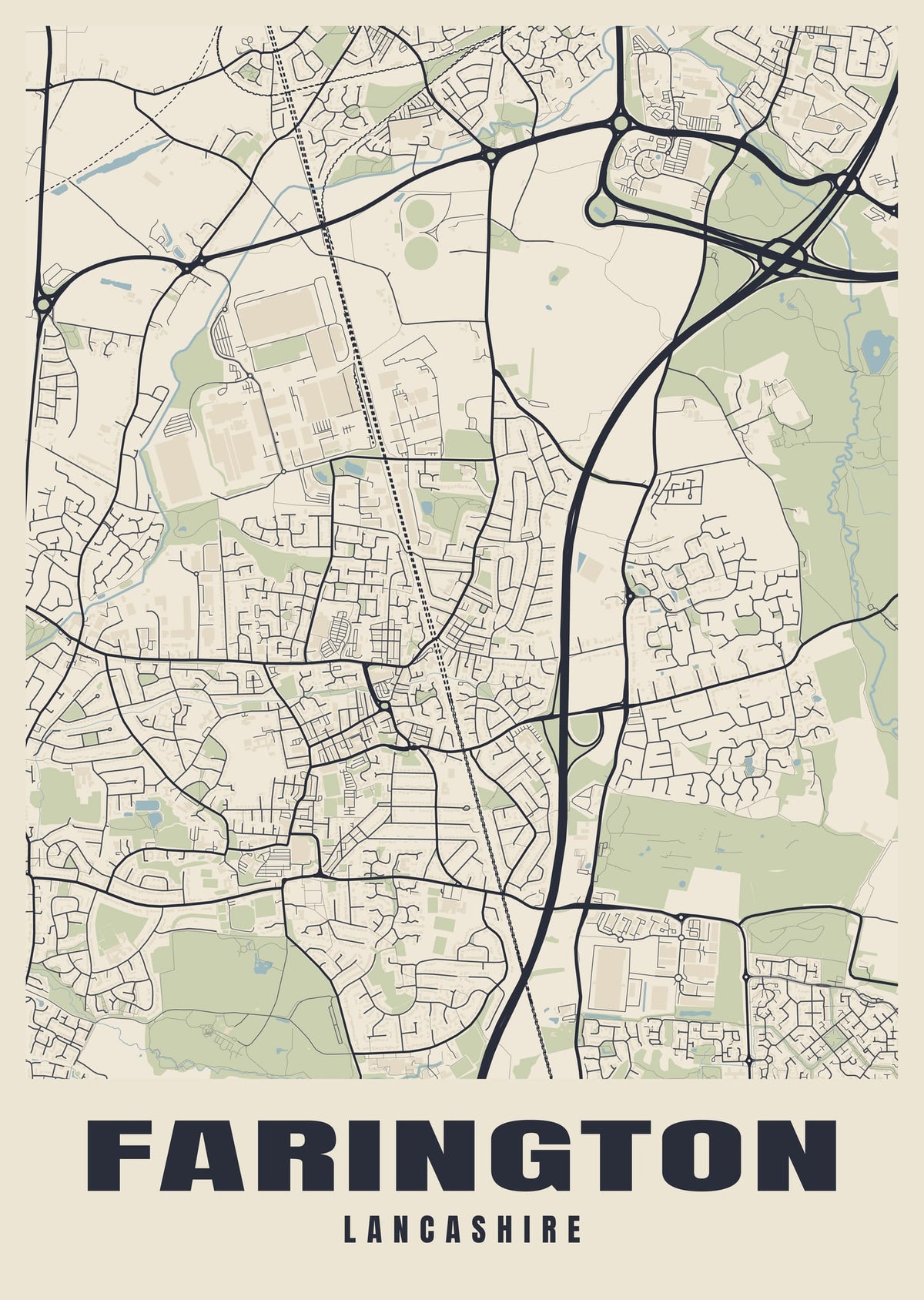 Street map poster of Farington, Lancashire
