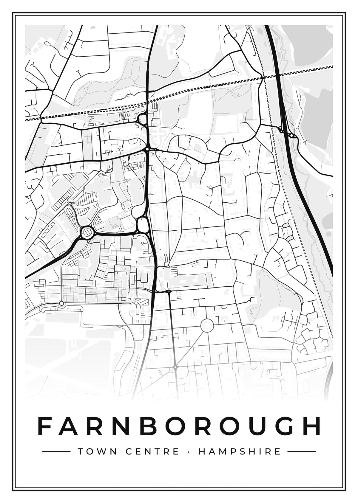 Street map poster of Farnborough town centre, Hampshire