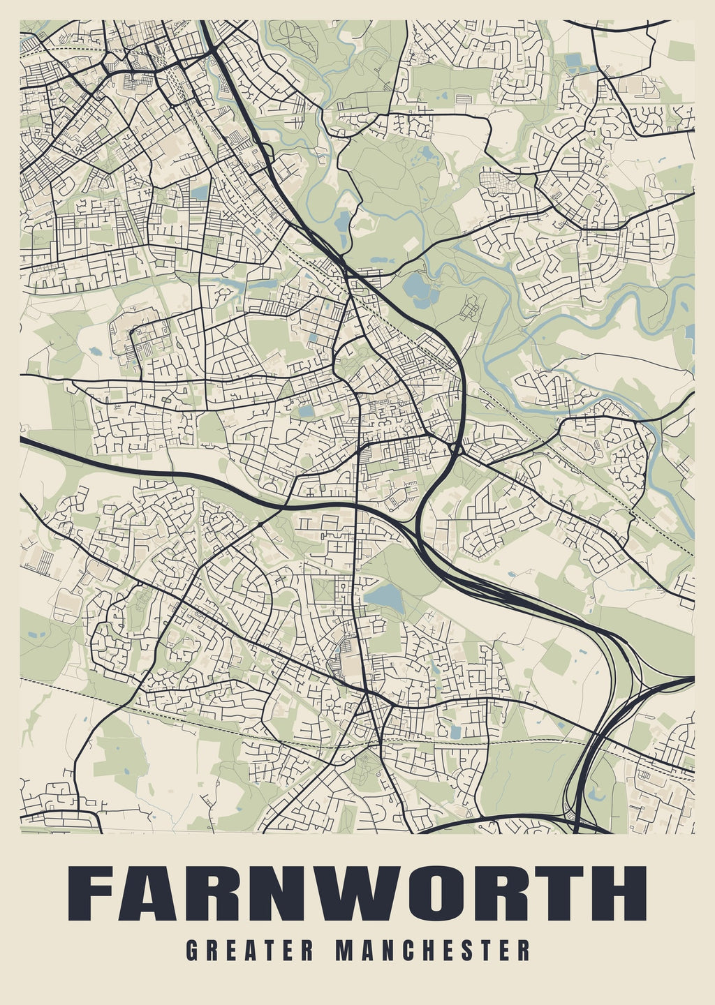 Street map poster of Farnworth, Greater Manchester