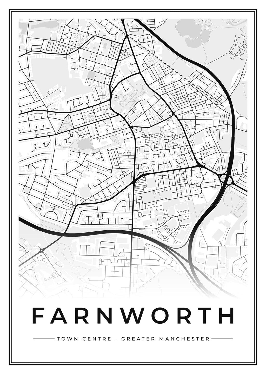 Street map poster of Farnworth town centre, Greater Manchester