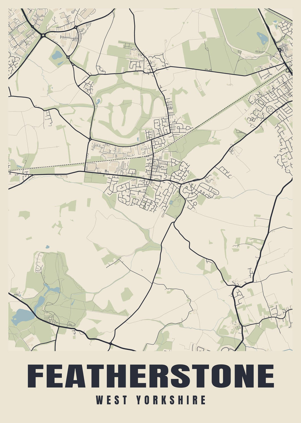 Street map poster of Featherstone, West Yorkshire