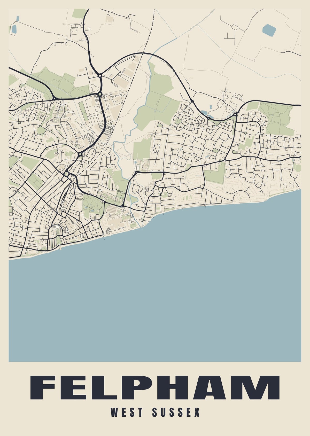 Street map poster of Felpham, West Sussex