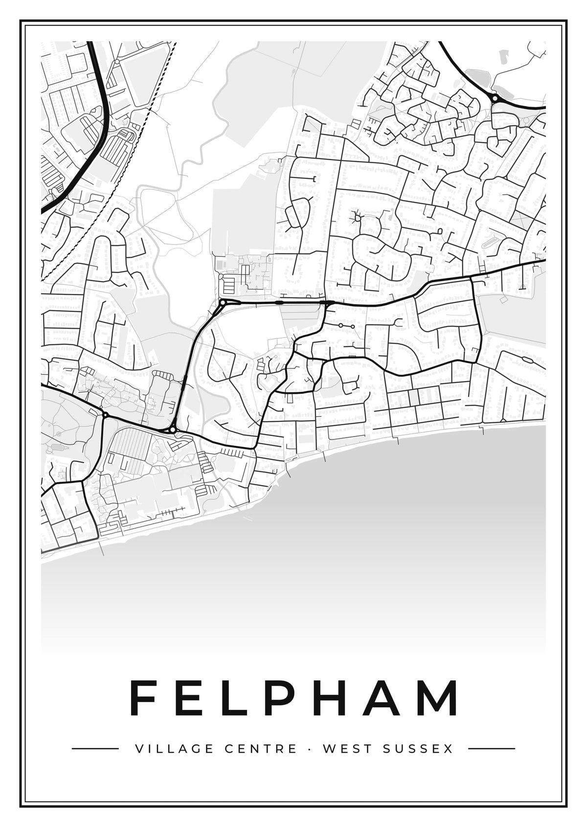 Street map poster of Felpham village centre, West Sussex