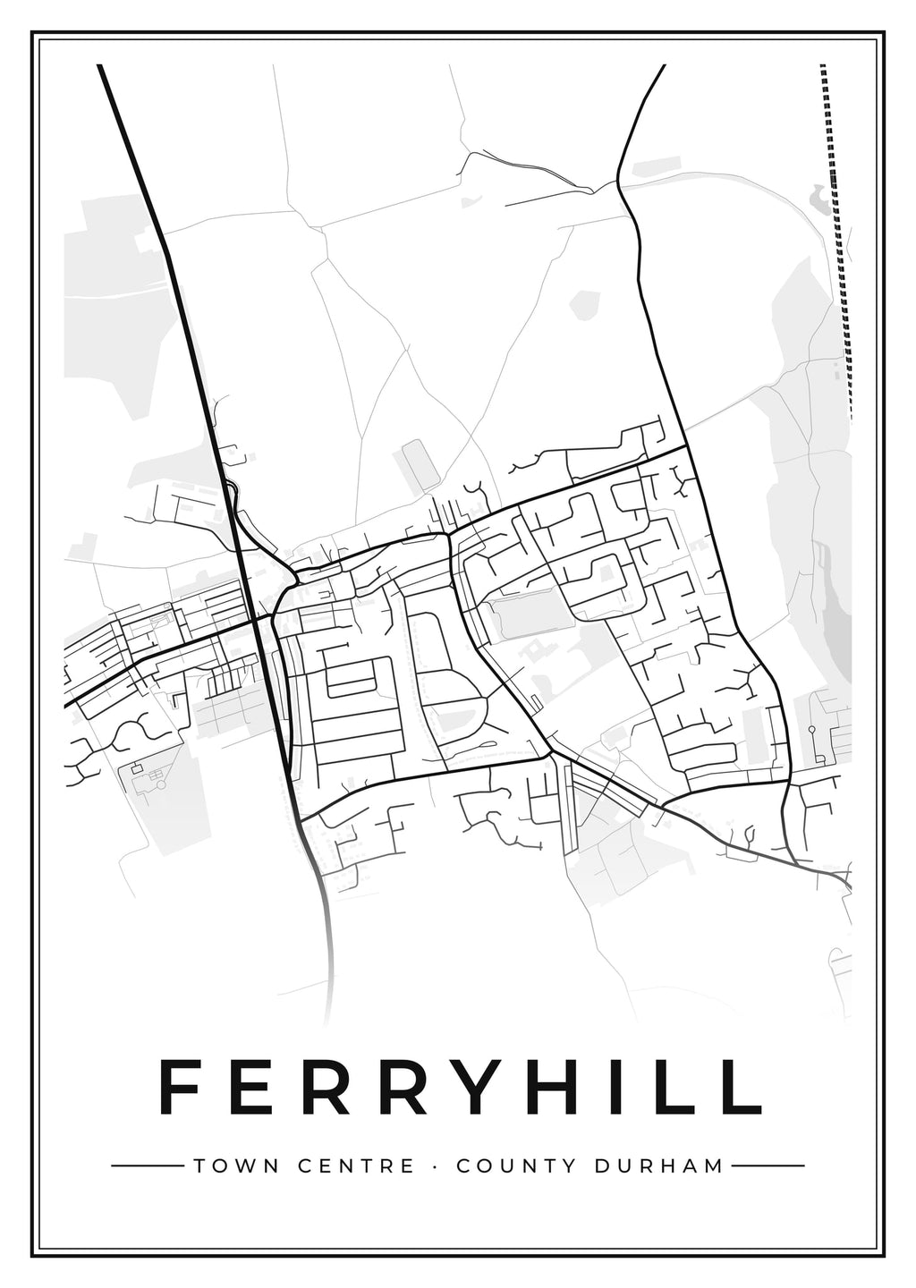Street map poster of Ferryhill town centre, County Durham