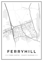 Street map poster of Ferryhill town centre, County Durham