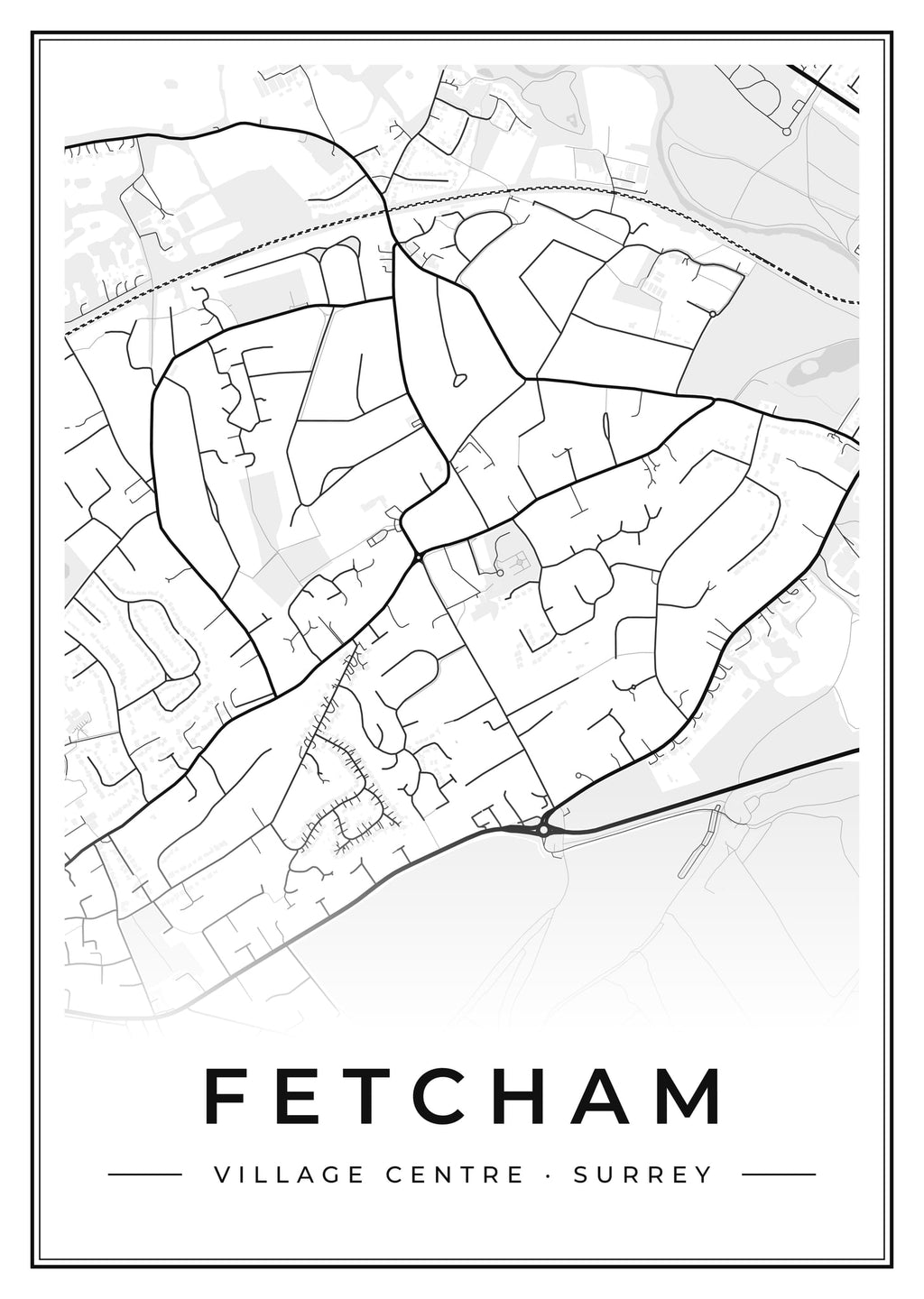 Street map poster of Fetcham village centre, Surrey
