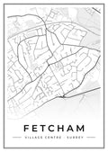 Street map poster of Fetcham village centre, Surrey