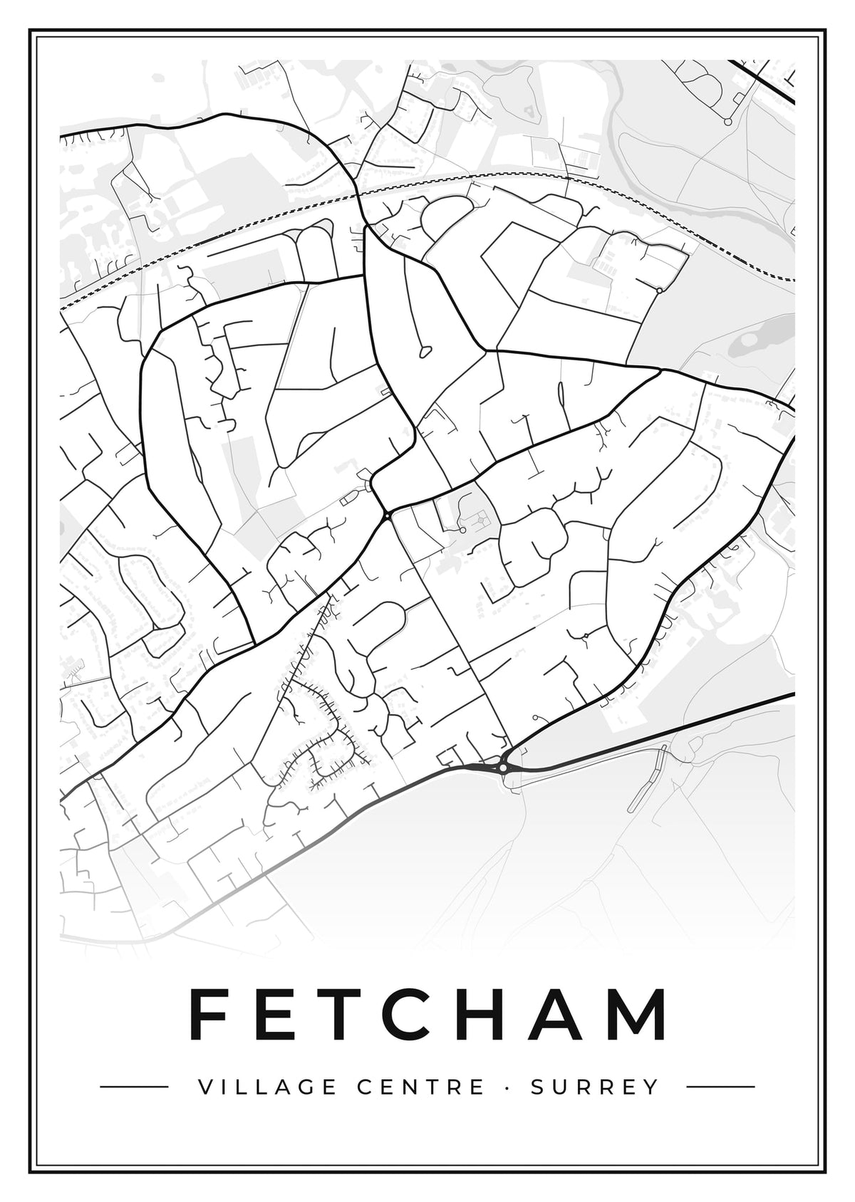 Street map poster of Fetcham village centre, Surrey