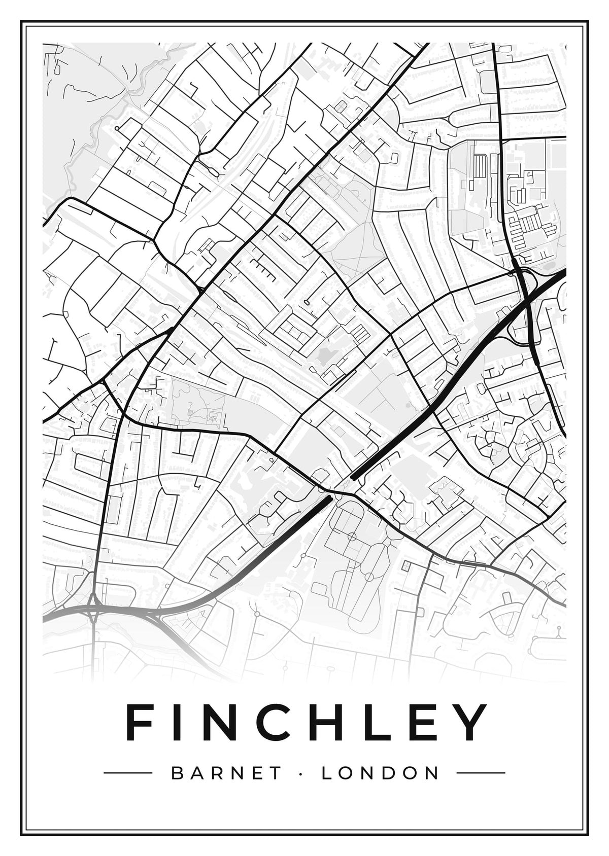 Street map poster of Finchley, Barnet, London