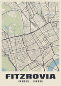 Heritage street map poster of Fitzrovia, Camden, London