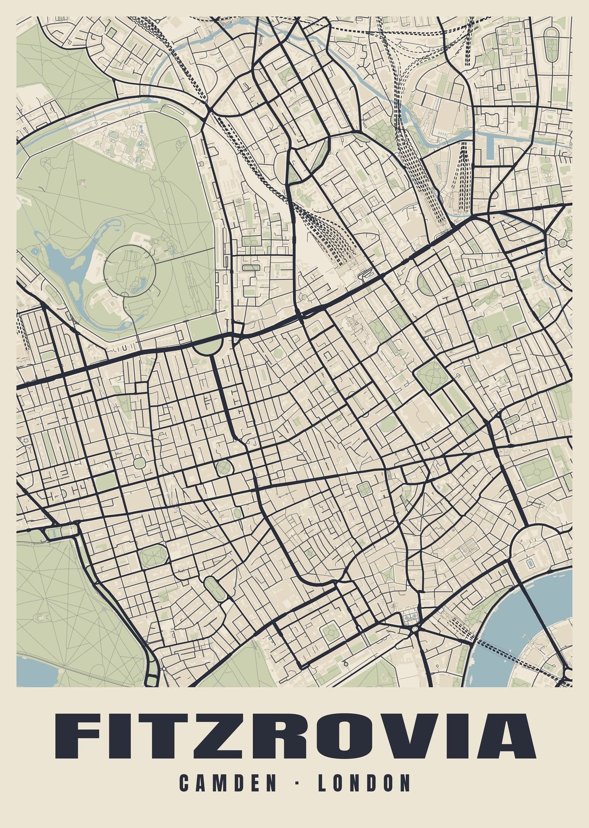 Heritage street map poster of Fitzrovia, Camden, London