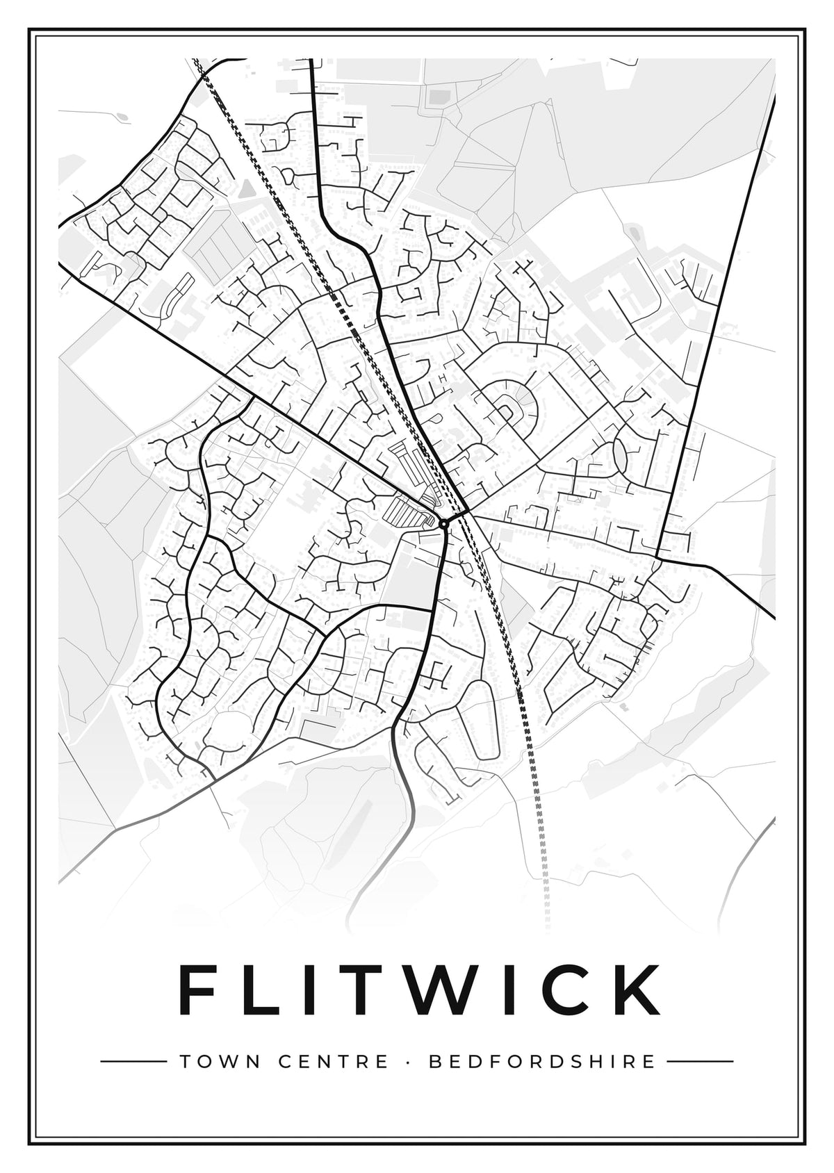 Street map poster of Flitwick town centre, Bedfordshire