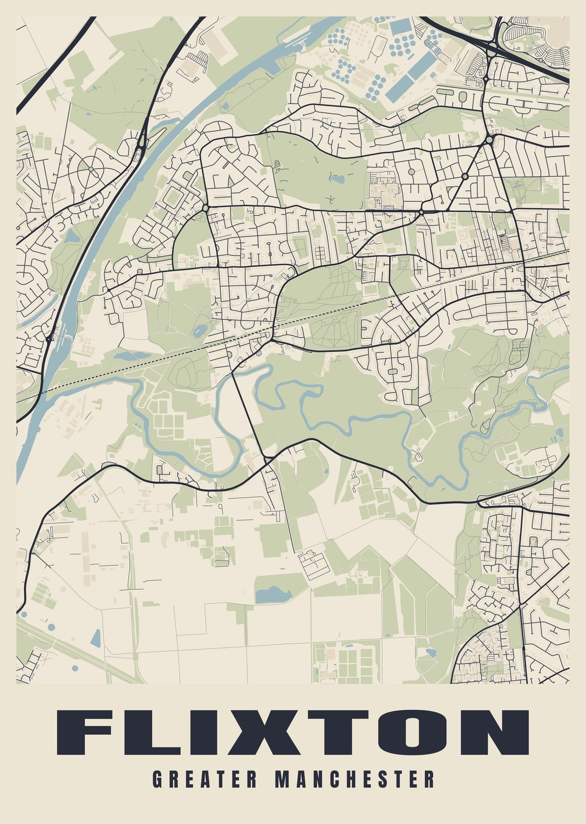 Street map poster of Flixton, Greater Manchester