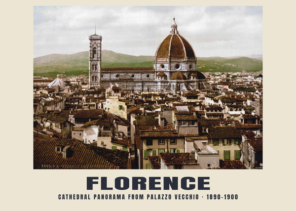 Cathedral panorama from Palazzo Vecchio, Florence — 1890–1900 · Vintage photochrom print