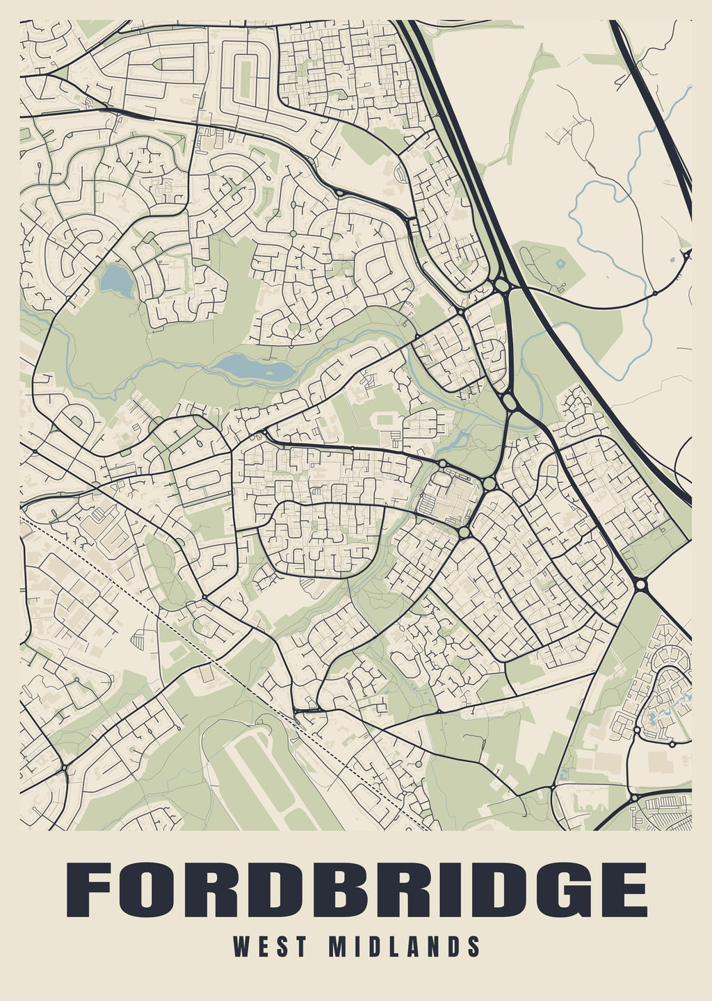Street map poster of Fordbridge, West Midlands