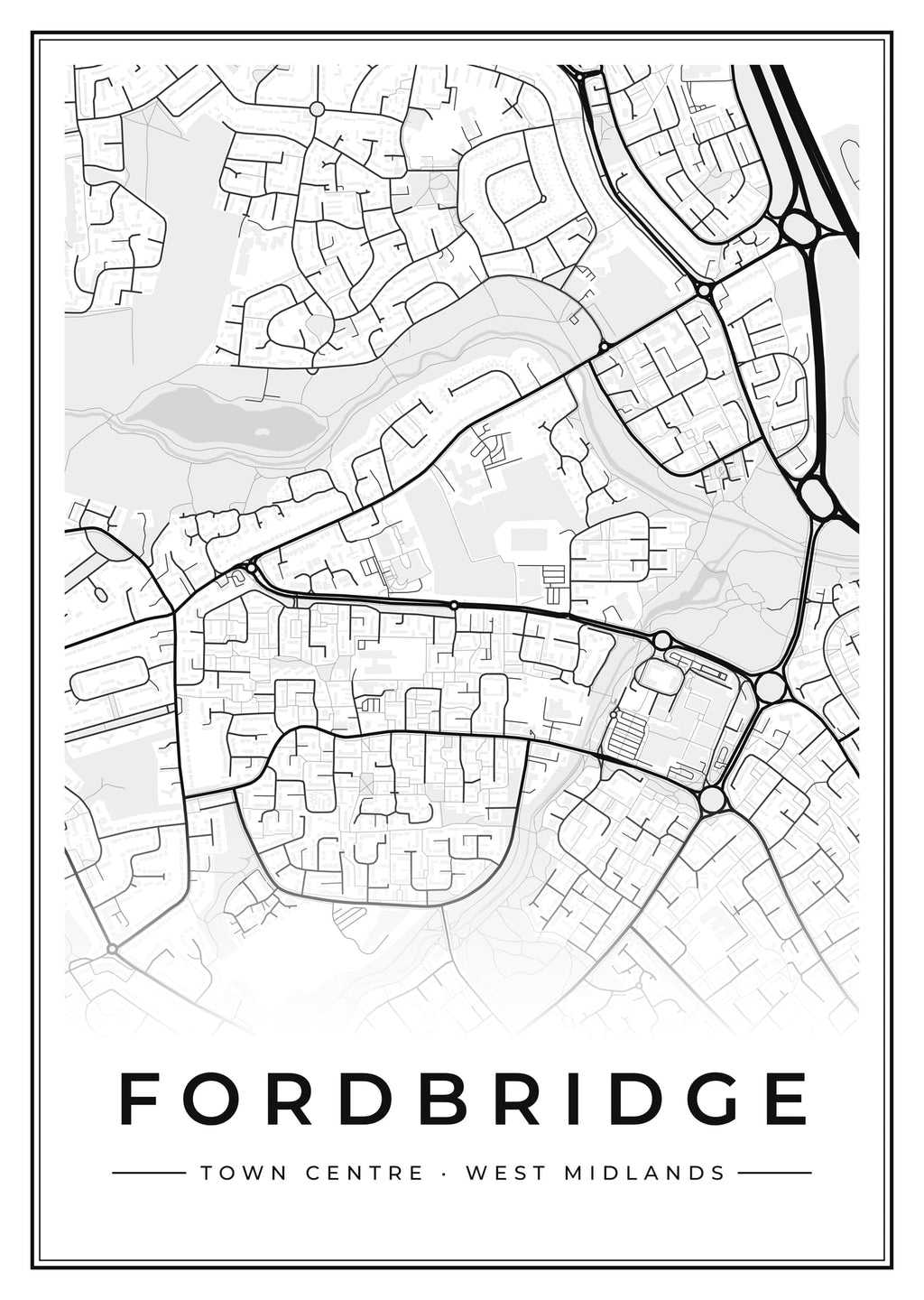 Street map poster of Fordbridge town centre, West Midlands