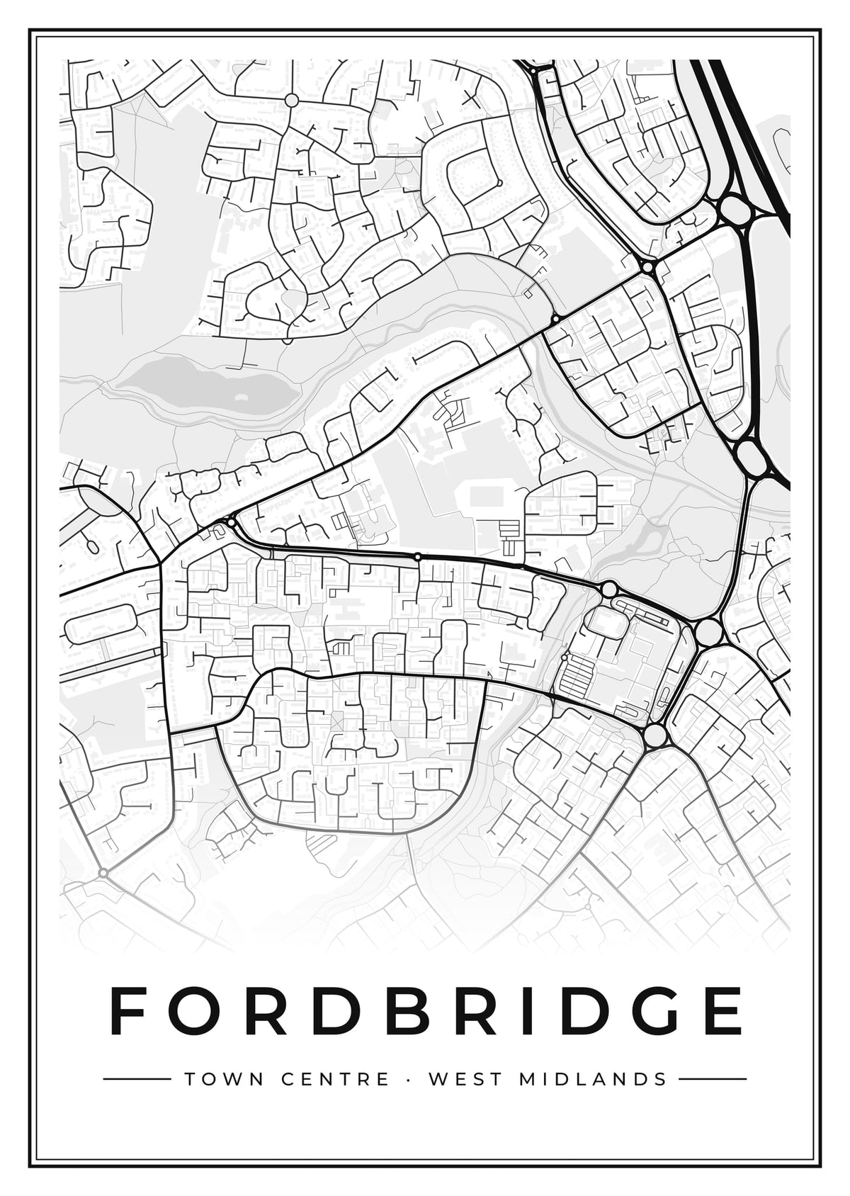 Street map poster of Fordbridge town centre, West Midlands