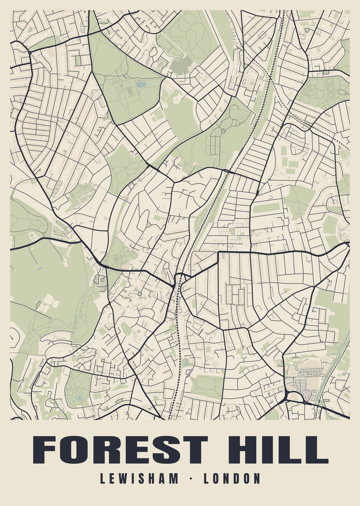 Heritage street map poster of Forest Hill, Lewisham, London