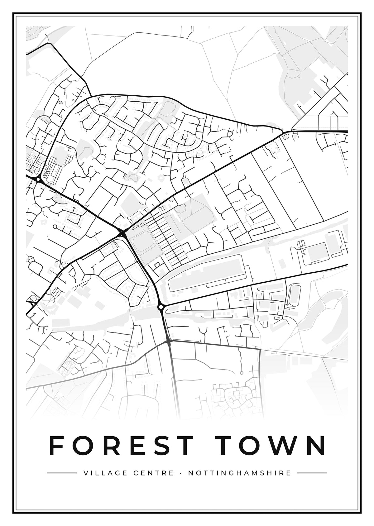 Street map poster of Forest Town village centre, Nottinghamshire