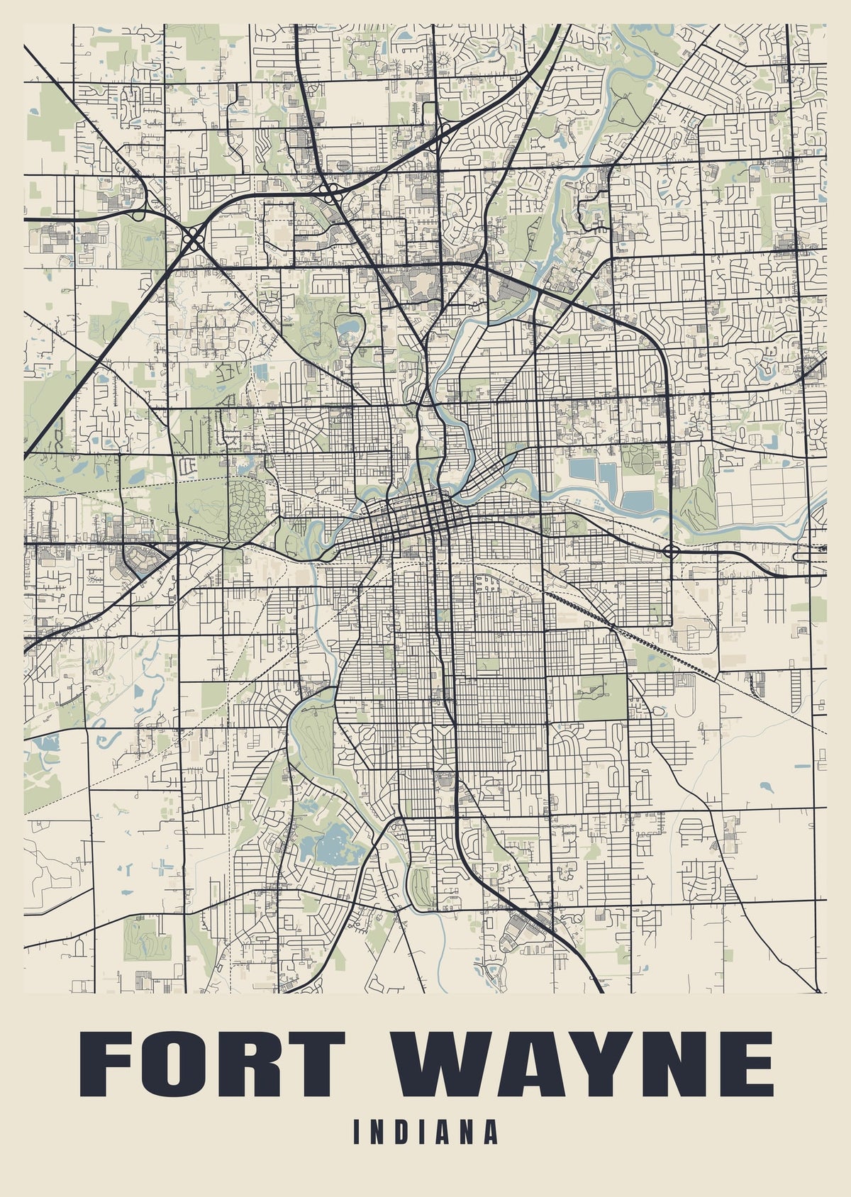 Street map poster of Fort Wayne, Indiana