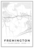 Street map poster of Fremington village centre, Devon