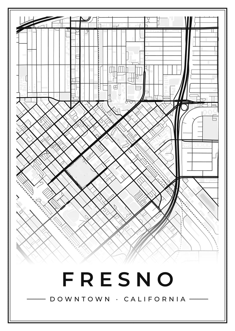 Fresno Downtown Street Map Poster