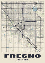 Street map poster of Fresno, California