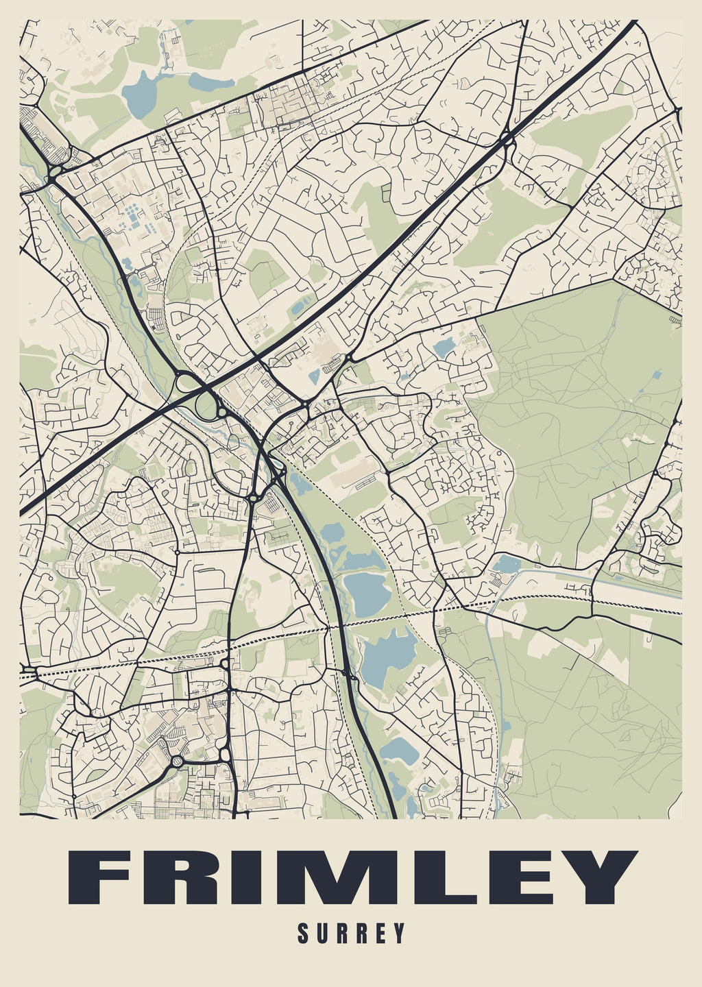 Street map poster of Frimley, Surrey