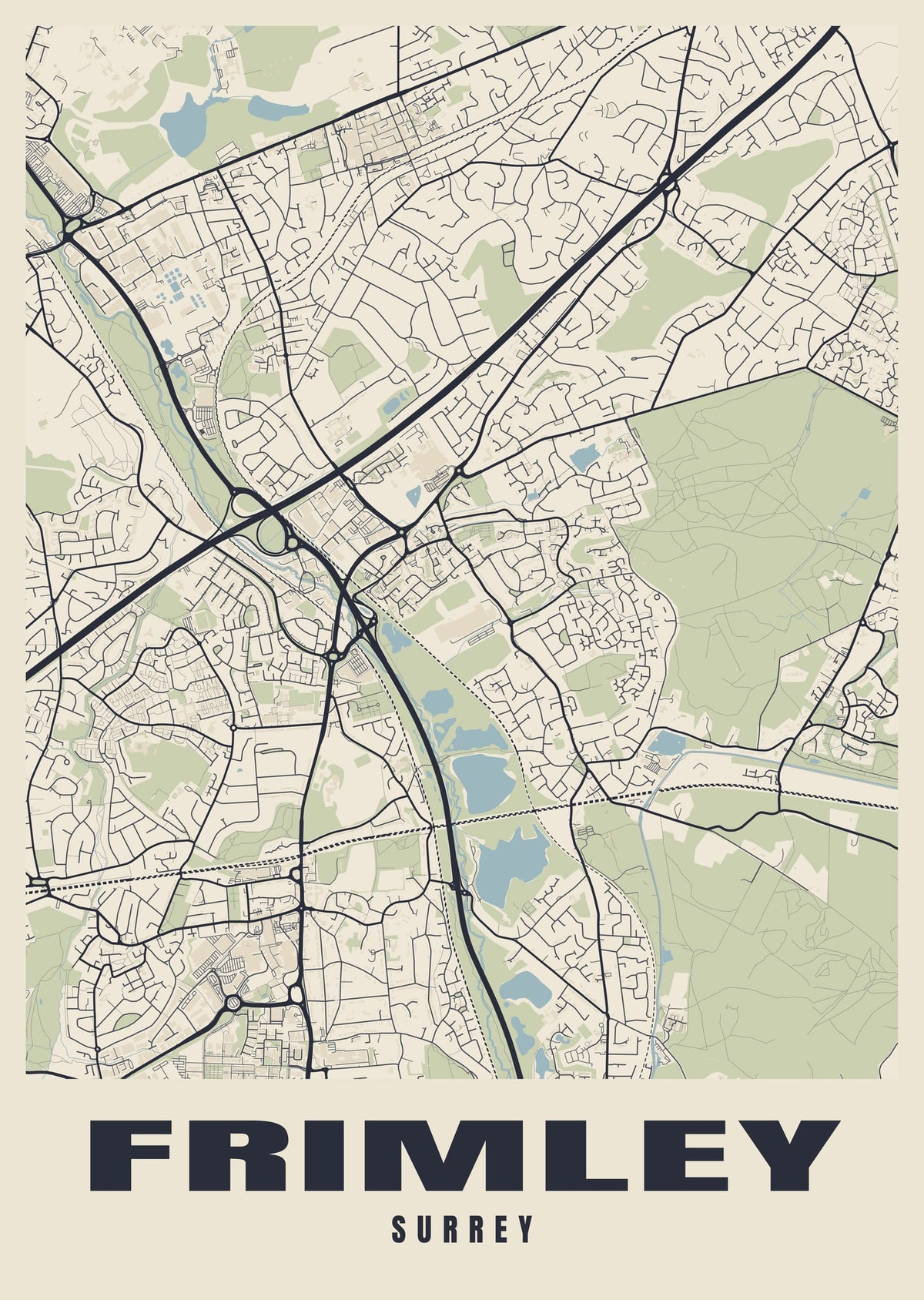 Street map poster of Frimley, Surrey