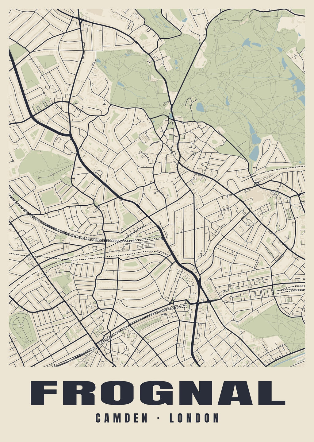 Heritage street map poster of Frognal, Camden, London