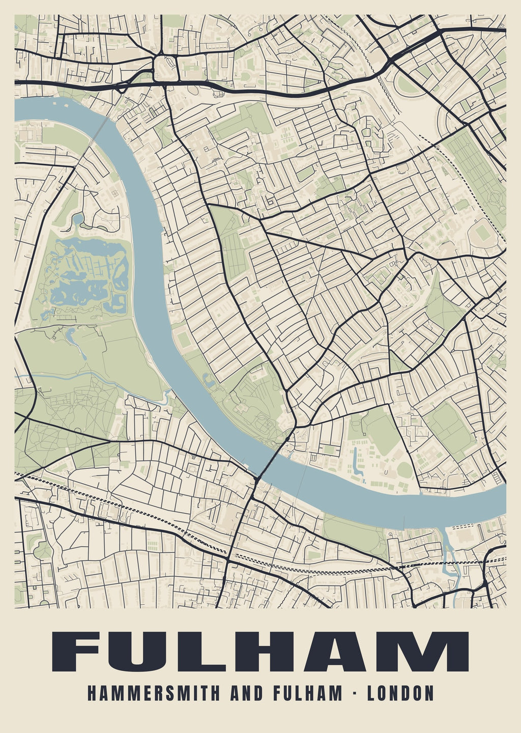 Heritage street map poster of Fulham, Hammersmith and Fulham, London