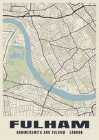 Heritage street map poster of Fulham, Hammersmith and Fulham, London