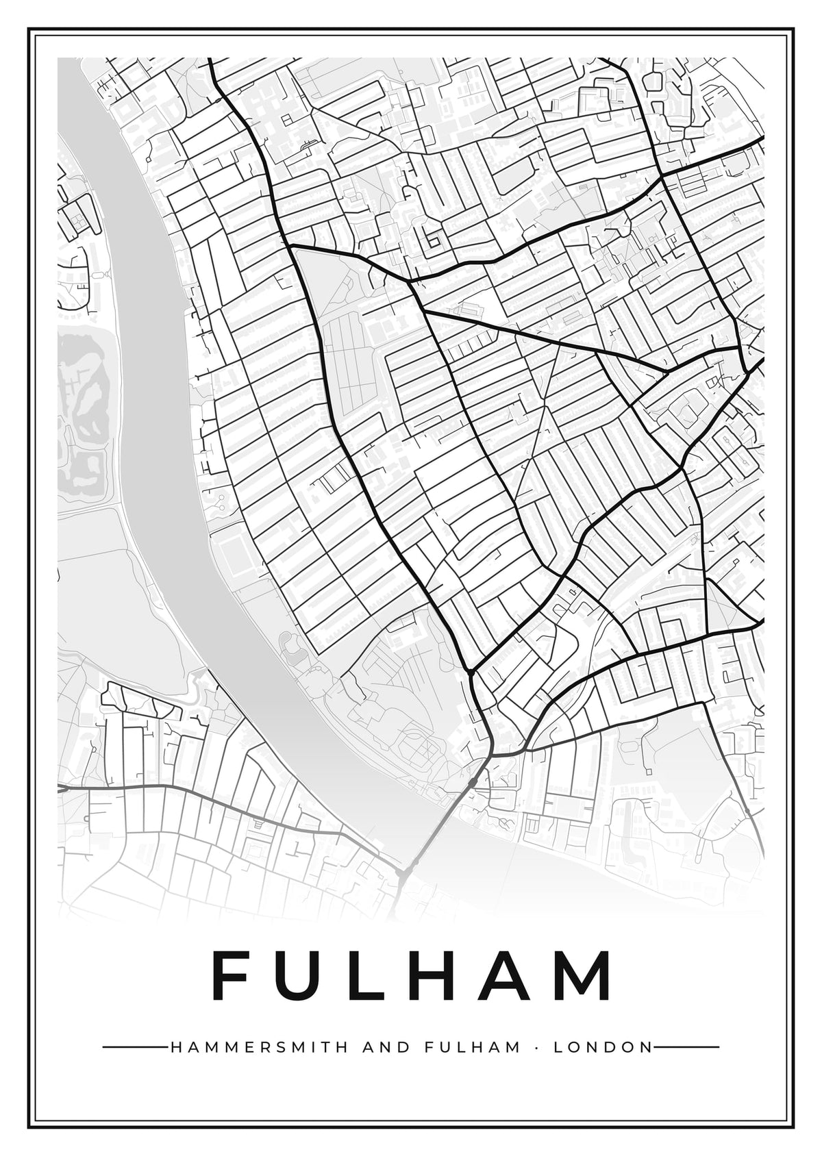 Street map poster of Fulham, Hammersmith and Fulham, London