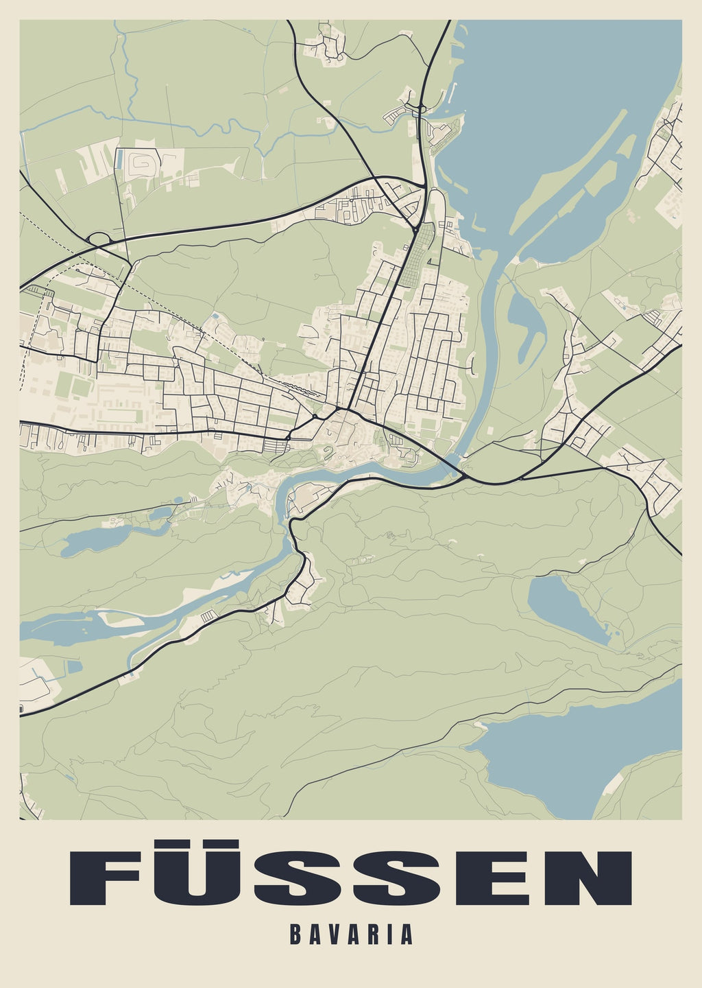 Street map poster of Füssen, Bavaria