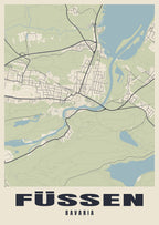 Street map poster of Füssen, Bavaria