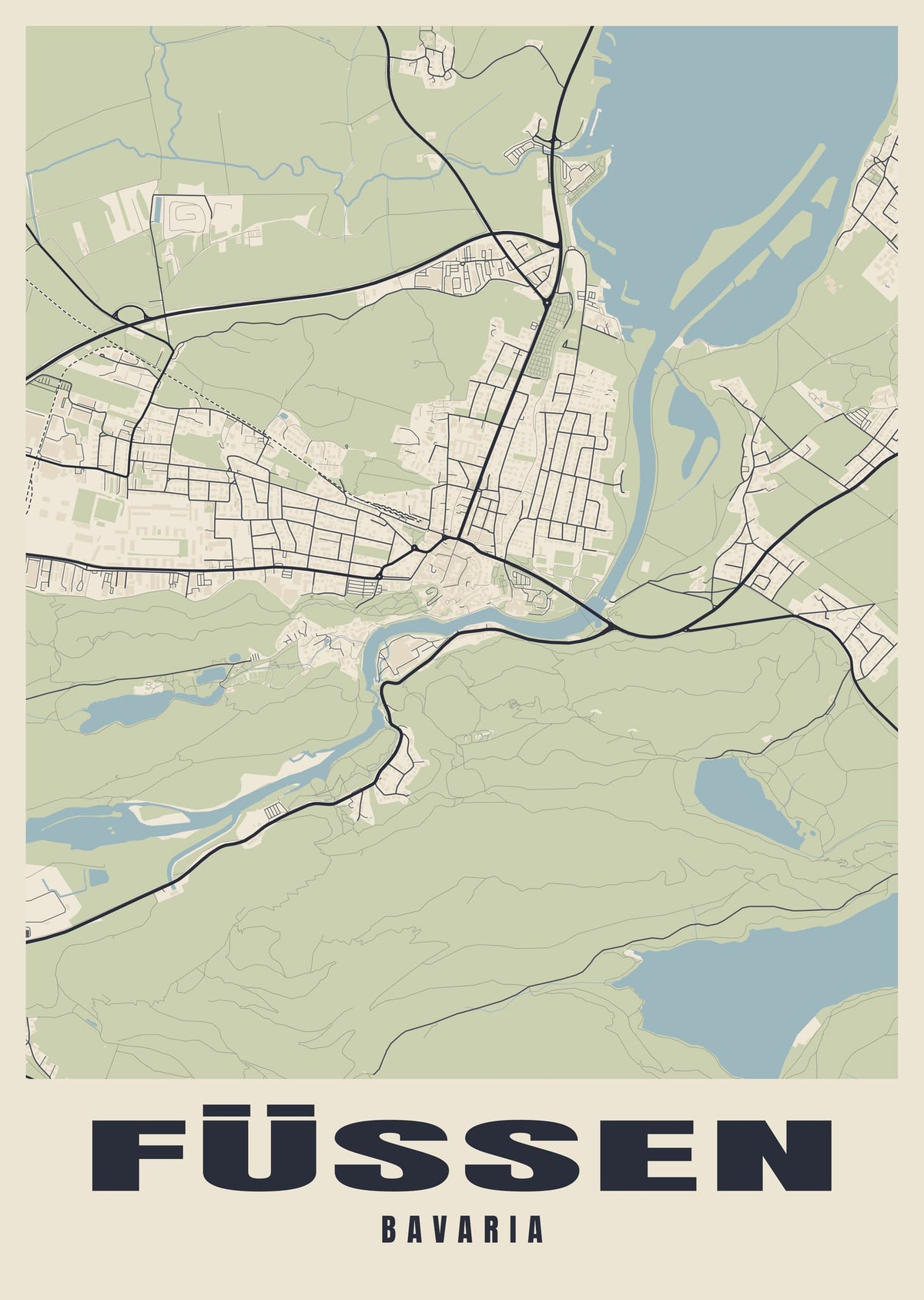 Street map poster of Füssen, Bavaria