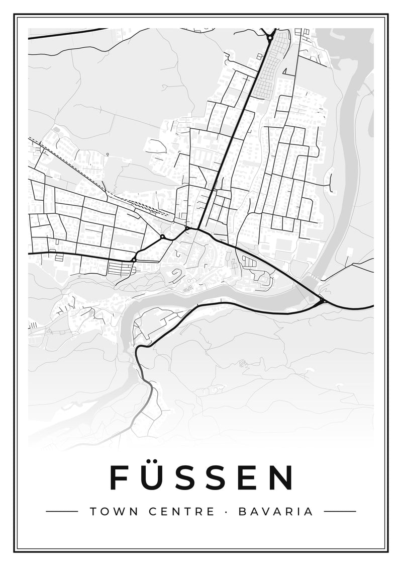 Füssen Town Centre Street Map Poster