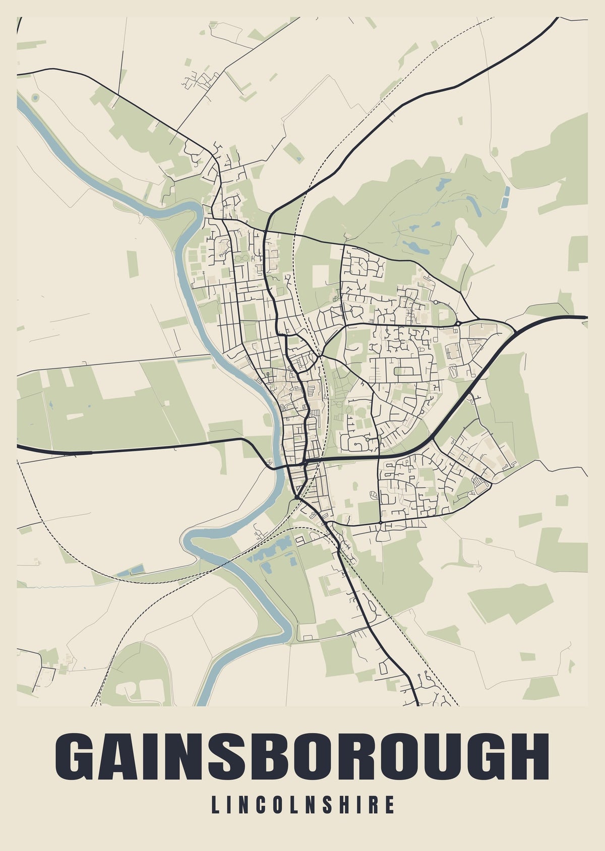 Street map poster of Gainsborough, Lincolnshire