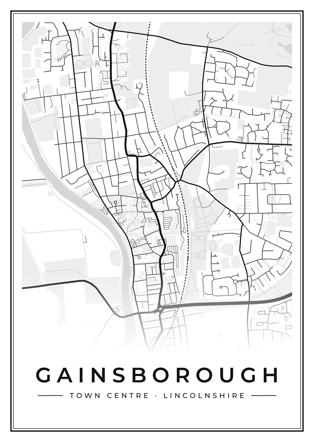 Street map poster of Gainsborough town centre, Lincolnshire